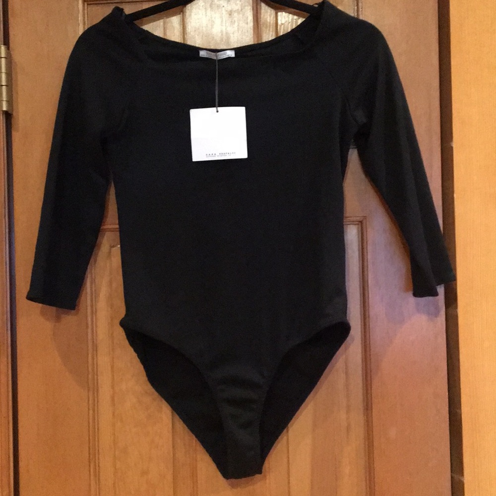 NWT Zara Black Scoop Neck Bodysuit - Size Small